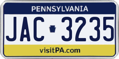 PA license plate JAC3235