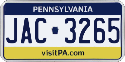PA license plate JAC3265