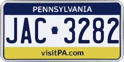 PA license plate JAC3282