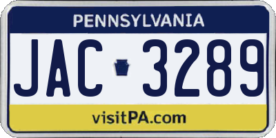 PA license plate JAC3289