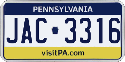 PA license plate JAC3316