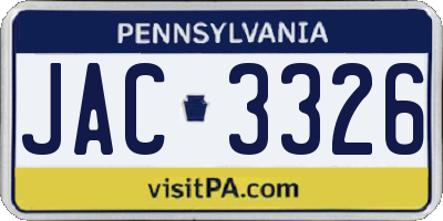 PA license plate JAC3326