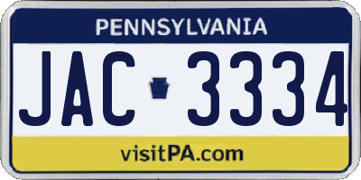 PA license plate JAC3334