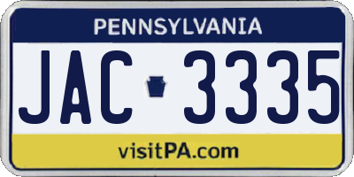 PA license plate JAC3335