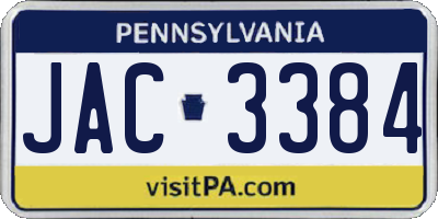 PA license plate JAC3384