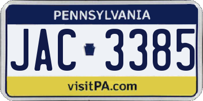 PA license plate JAC3385