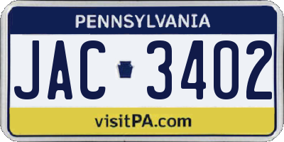 PA license plate JAC3402