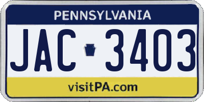 PA license plate JAC3403