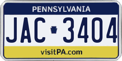 PA license plate JAC3404