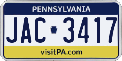 PA license plate JAC3417