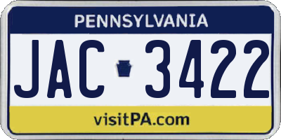 PA license plate JAC3422