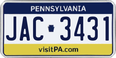 PA license plate JAC3431