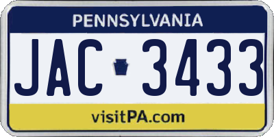 PA license plate JAC3433