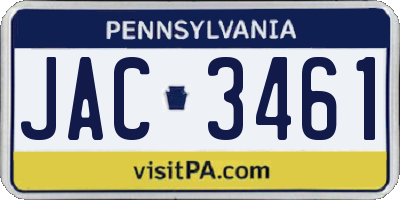 PA license plate JAC3461