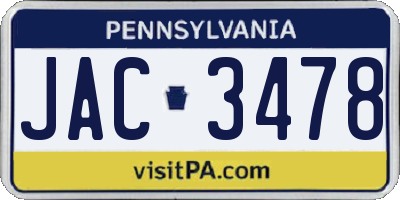 PA license plate JAC3478