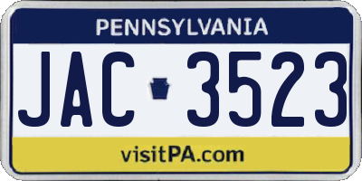 PA license plate JAC3523