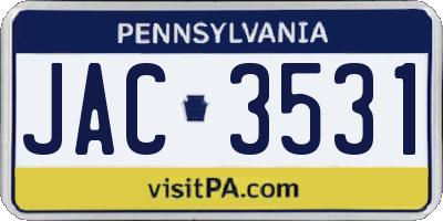 PA license plate JAC3531