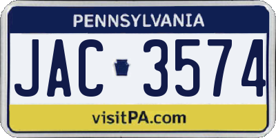 PA license plate JAC3574