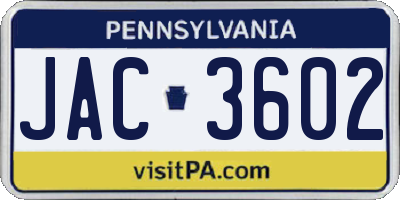 PA license plate JAC3602