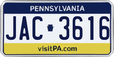 PA license plate JAC3616