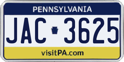 PA license plate JAC3625