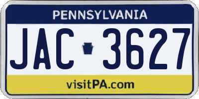 PA license plate JAC3627