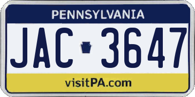 PA license plate JAC3647