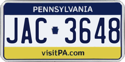 PA license plate JAC3648