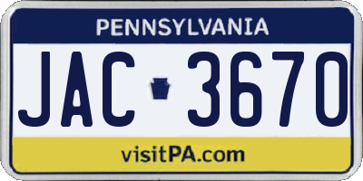 PA license plate JAC3670