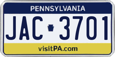 PA license plate JAC3701