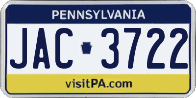 PA license plate JAC3722