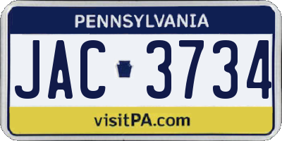 PA license plate JAC3734