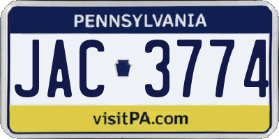 PA license plate JAC3774
