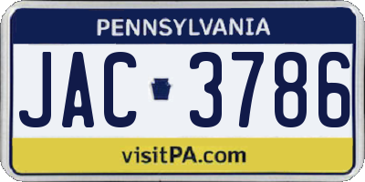 PA license plate JAC3786