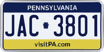 PA license plate JAC3801