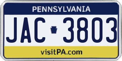 PA license plate JAC3803