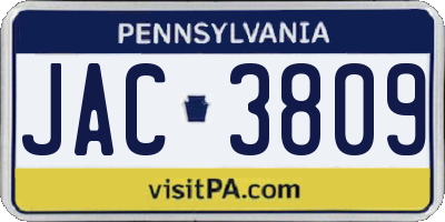 PA license plate JAC3809