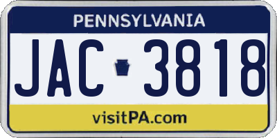 PA license plate JAC3818