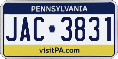 PA license plate JAC3831