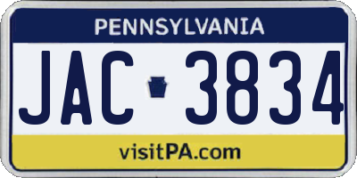 PA license plate JAC3834