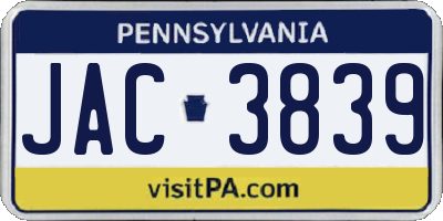 PA license plate JAC3839