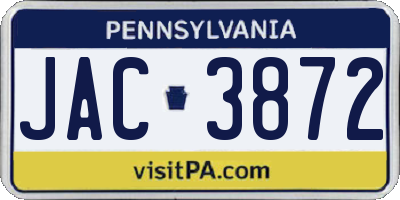 PA license plate JAC3872