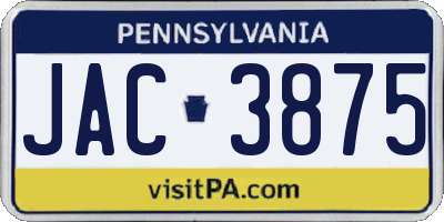 PA license plate JAC3875