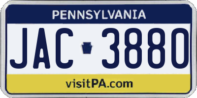 PA license plate JAC3880