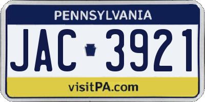 PA license plate JAC3921
