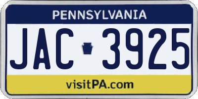 PA license plate JAC3925