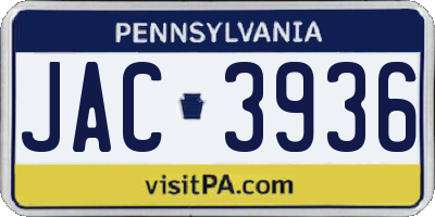 PA license plate JAC3936