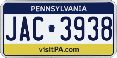 PA license plate JAC3938