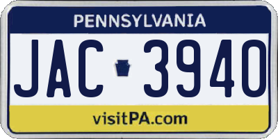 PA license plate JAC3940