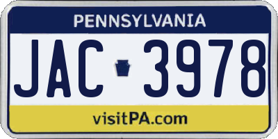 PA license plate JAC3978